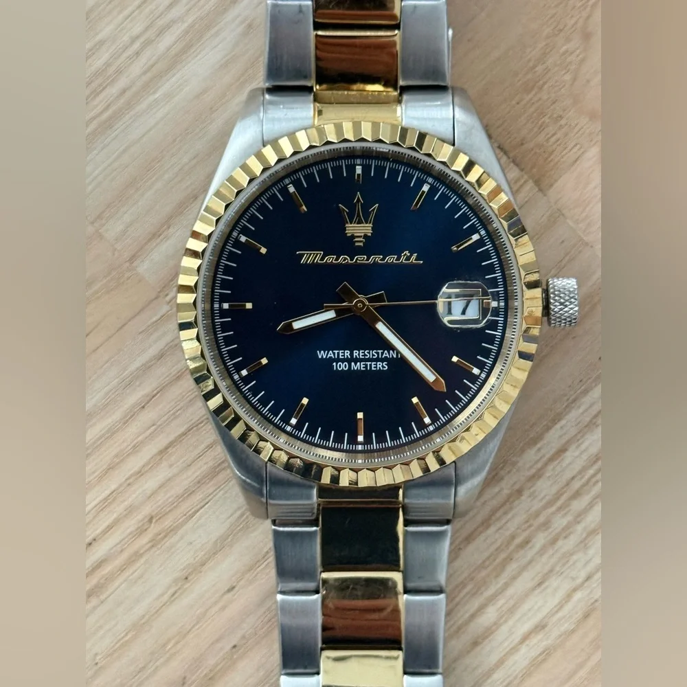 Maserati Presidential Style Men’s Watch Blue Dial Two-Tone Bracelet Case Date